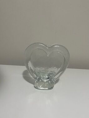 Vintage Heavy Glass Heart Tea Light Candle Holder - Crystal Clear
